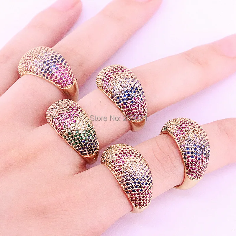 

6Pcs Sparking jewelry rainbow cz paved ring for women, colorful cubic zirconia dainty rings