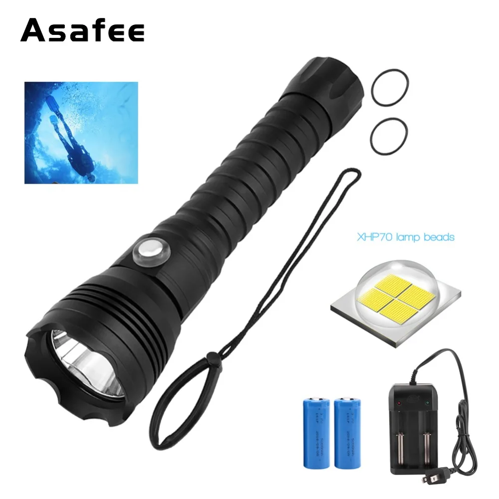 XHP70.2 LED Diving Flashlight Tactical 26650 Torch White Light 4000 Lumen Underwater 100M