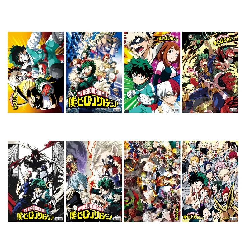 8 шт./компл. с героями из мультфильма «Мой герой плакат Academia наклейки на стену плакат аниме вокруг вентиляторы подарок, украшение для дома, ресторана