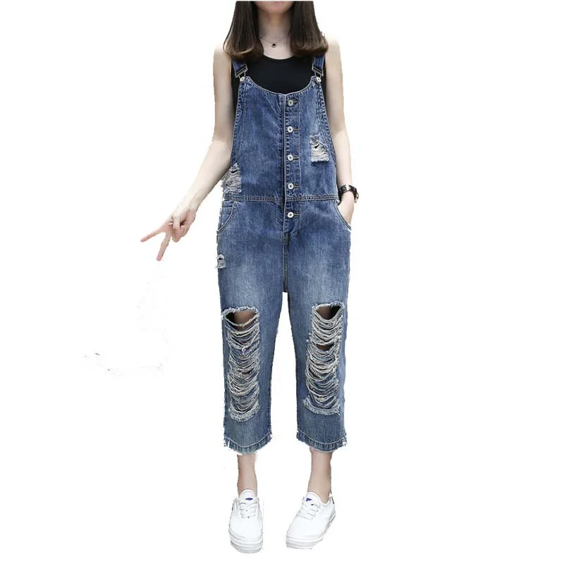 

Loose Hole Ripped Jeans For Women Vaqueros Mujer Denim Jumpsuit Spring Summer Rompers Casual Jeans Femme Women Overalls C5240