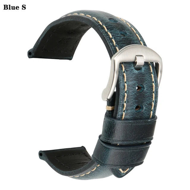 MAIKES Watch Strap Bracelet Watch Accessories 20mm 22mm 24mm Vintage Cow Leather Watch Band For Panerai Fossil Watchband Blue S
