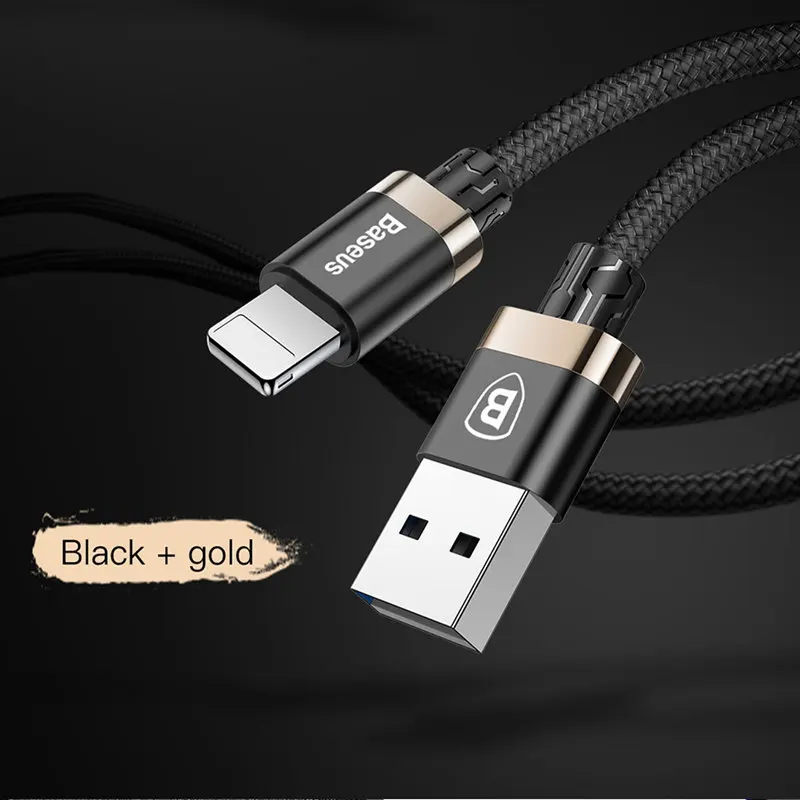 Usb-кабель Baseus для iPhone X, 7, 6, 6 S, 5, 5S, se, iPad Air, Mini 3, 4, Pro, 2A, Высокоскоростная синхронизация данных, зарядное устройство, кабели для мобильных телефонов - Цвет: Black gold