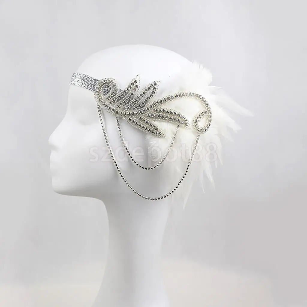 Vintage 1920s Feather Headband Wedding Bridal Headpiece Flapper Fancy Dress