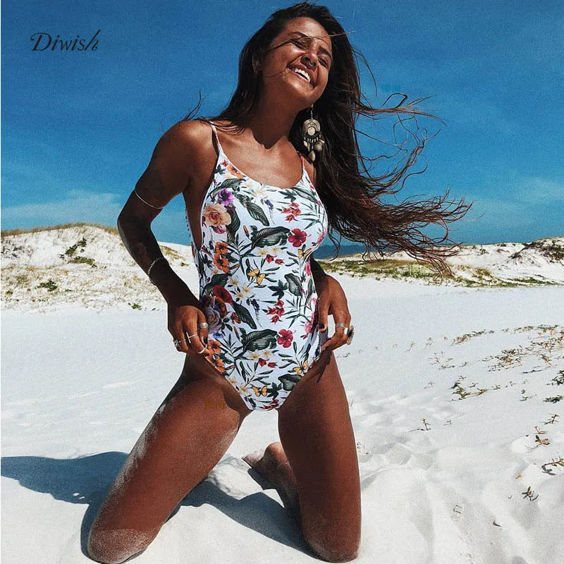 

Diwish Swimwear Women Sexy One Piece Swimsuit 2019 Flowers Print Bathing Suit Bodysuit Monokini Swimming Suit Beach Wear