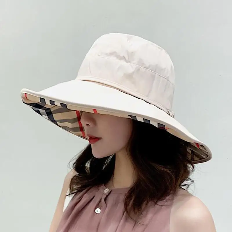 

2019 New Summer Womens Plaid Large Wide Brim Sun Hats Female Foldable Anti-UV Beach hat Fashion Lady's Floppy Hat Chapeau Gorras