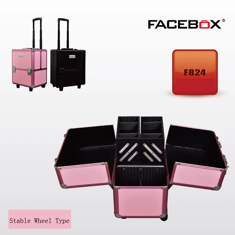 Facebox Brand Trolley Makeup Box Beauty Case with wheels Professional Removable box Black and pink _ - Mobile