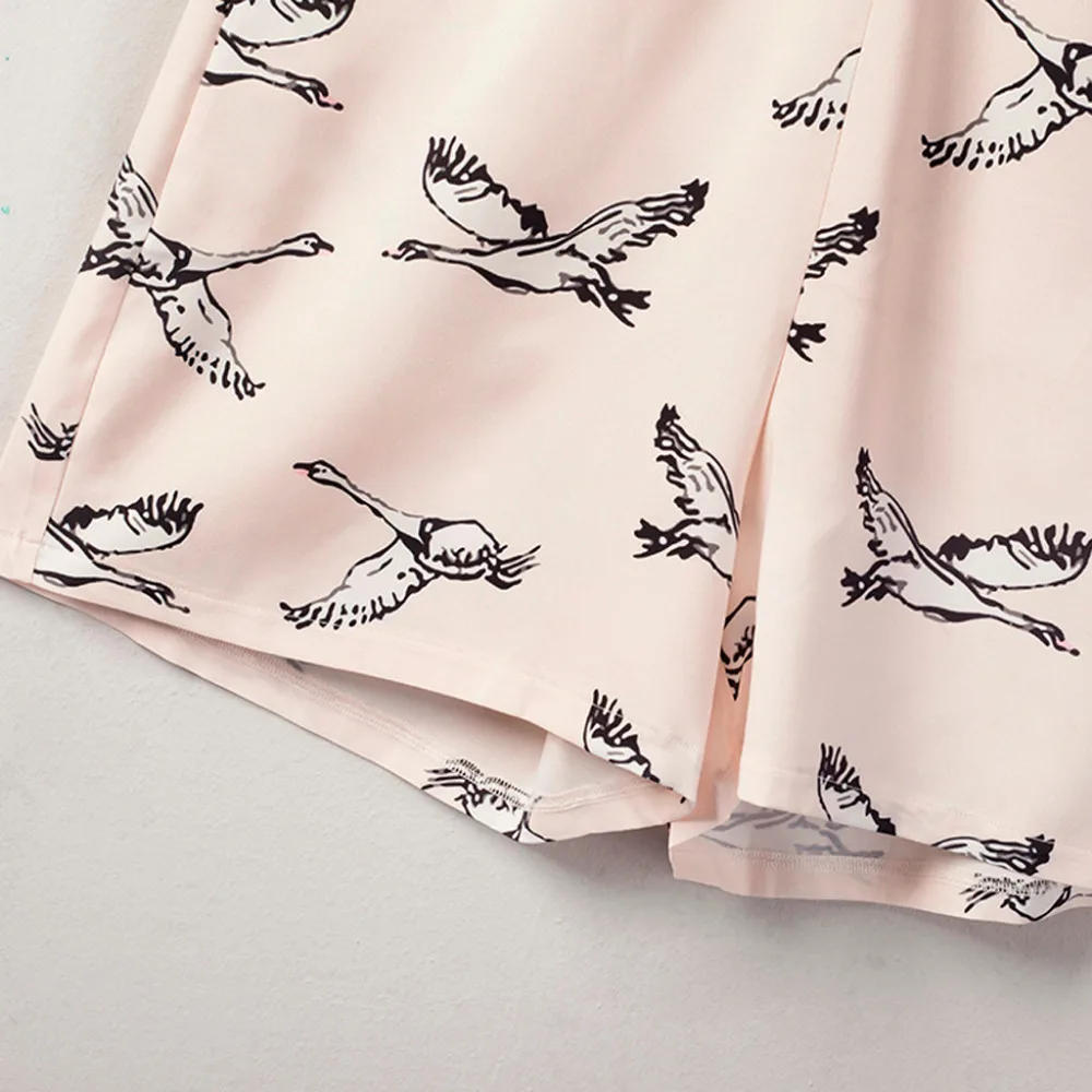 Новые модные комбинезоны женский комбинезон шорты Camisole птица Печать кнопки без рукавов комбинезон с v-образным вырезом полиэстер комбинезоны HX0610