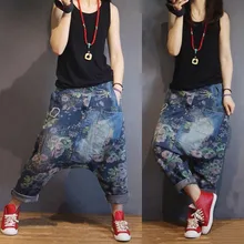 Женские Мешковатые Джинсовые штаны с заниженным шаговым швом размера плюс, джинсы с широкими штанинами в стиле хип-хоп, ковбойские шаровары, шаровары бойфренда, джоггеры