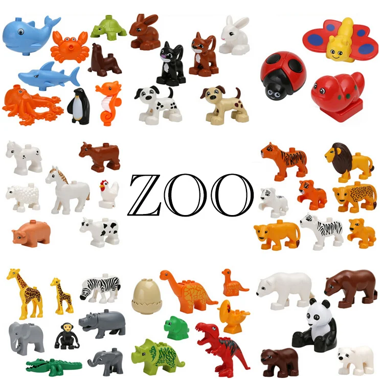 Duplos Animal Model Figures Building Block Sets Panda Horse lion Ocean world font b toys b