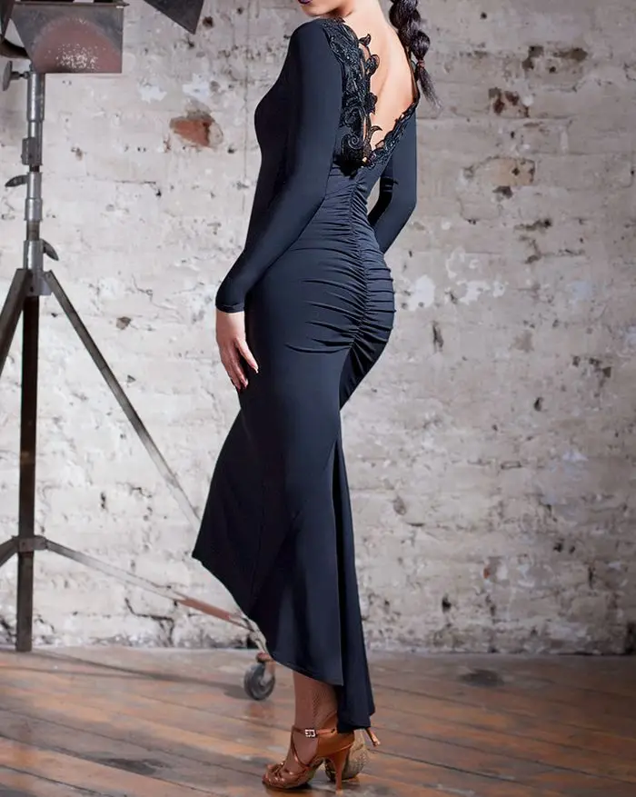 Черное платье с открытой спиной для латинских танцев, женское профессиональное платье для латиноамериканских танцев, платья для латинских танцев, сальсы, танцевальные костюмы, Одежда для танцев