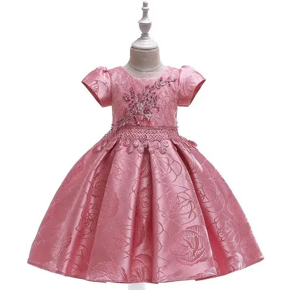 Бальное платье с короткими рукавами; Атласное Бальное Платье; праздничное платье; платья для девочек с цветочным узором на свадьбу; вечерние платья для маленьких детей - Цвет: L5129- Deep Pink
