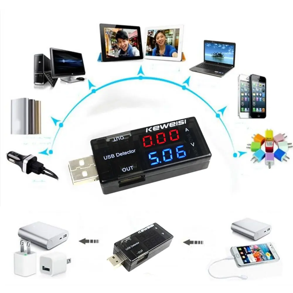 Красный + синий двойной USB тестер напряжения тока батареи Вольтметр Амперметр