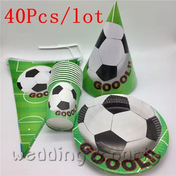 

Football theme 40PC\lot Kids Favors Paper Cup Plates Baby Shower flags Decoration CAPS Plates Birthday Straw Party Supplies