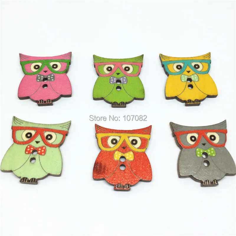 1000pcs 23x26mm Mixed Glass Owls Shaped Natural Buttons Sewing