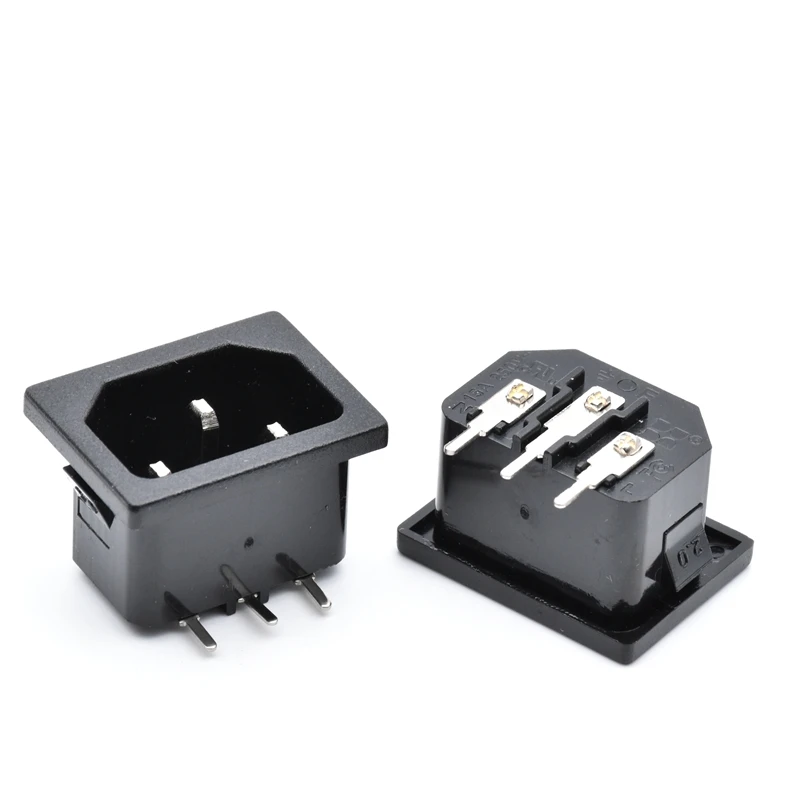 10Pcs Black AC 250V 10A IEC 60320 C14 Male Plug Right Angle 3 Pins PCB