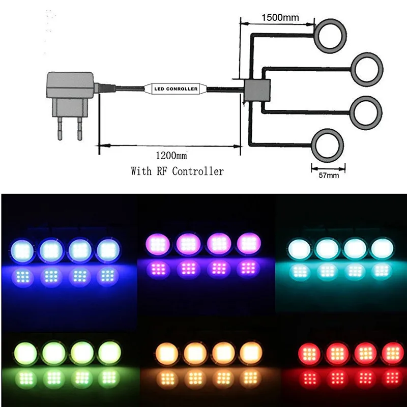 AIBOO LED إضاءة الخزانة 6 RGB مصباح تغيير لون مصابيح بك عكس الضوء تحت الرف طاولة مطبخ الأثاث الإضاءة