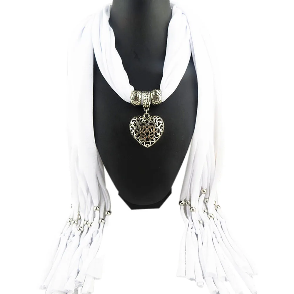 Многофункциональный ювелирный драгоценный камень в форме сердца кулон шарф женский богемный шейный платок Foulard Femme аксессуары хиджаб магазины - Цвет: White