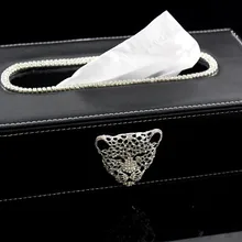 Черный автомобиль коробка ткани с металлическим головы леопарда и кристаллы блок Бумага полотенца контейнер ткани чехол для Офис