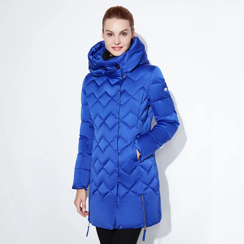 SnowClassic зимняя куртка женщин Тонкая короткая парка Гуд пальто роскошная верхняя одежда Аргайл куртка женская над сплошными зимними пальто - Цвет: color blue