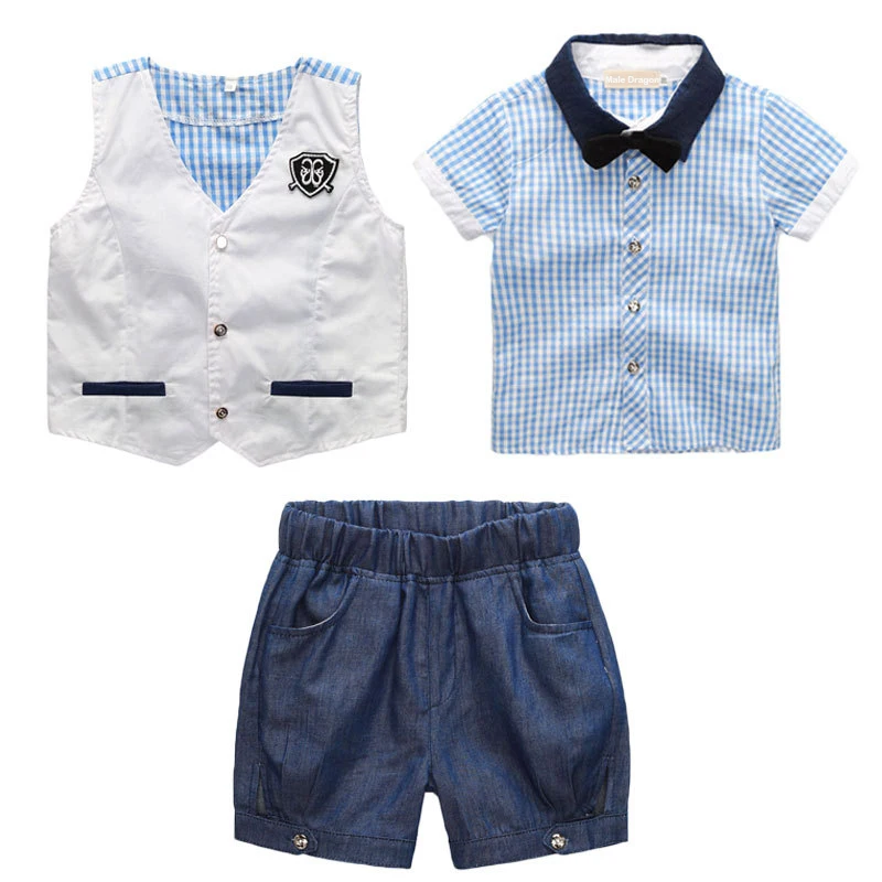 Gentleman Suit Kids Dresses For Boy Brand Clothing Set Summer Formal Sets For Boys Clothes 3 4 5 Years Plaid Wedding Suit