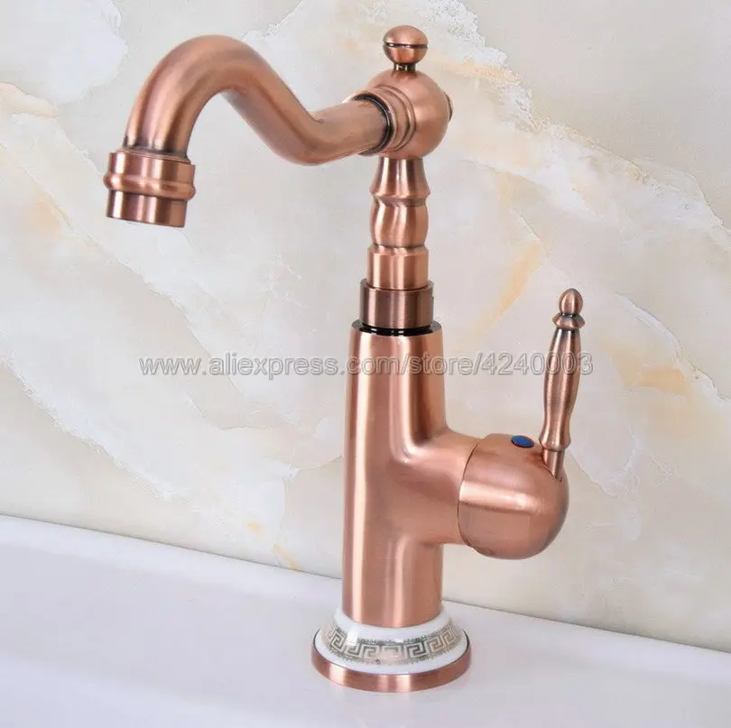 

Antique Red Copper Single Handle Bathroom Sink Vessel Faucet Basin Mixer Tap Knf628