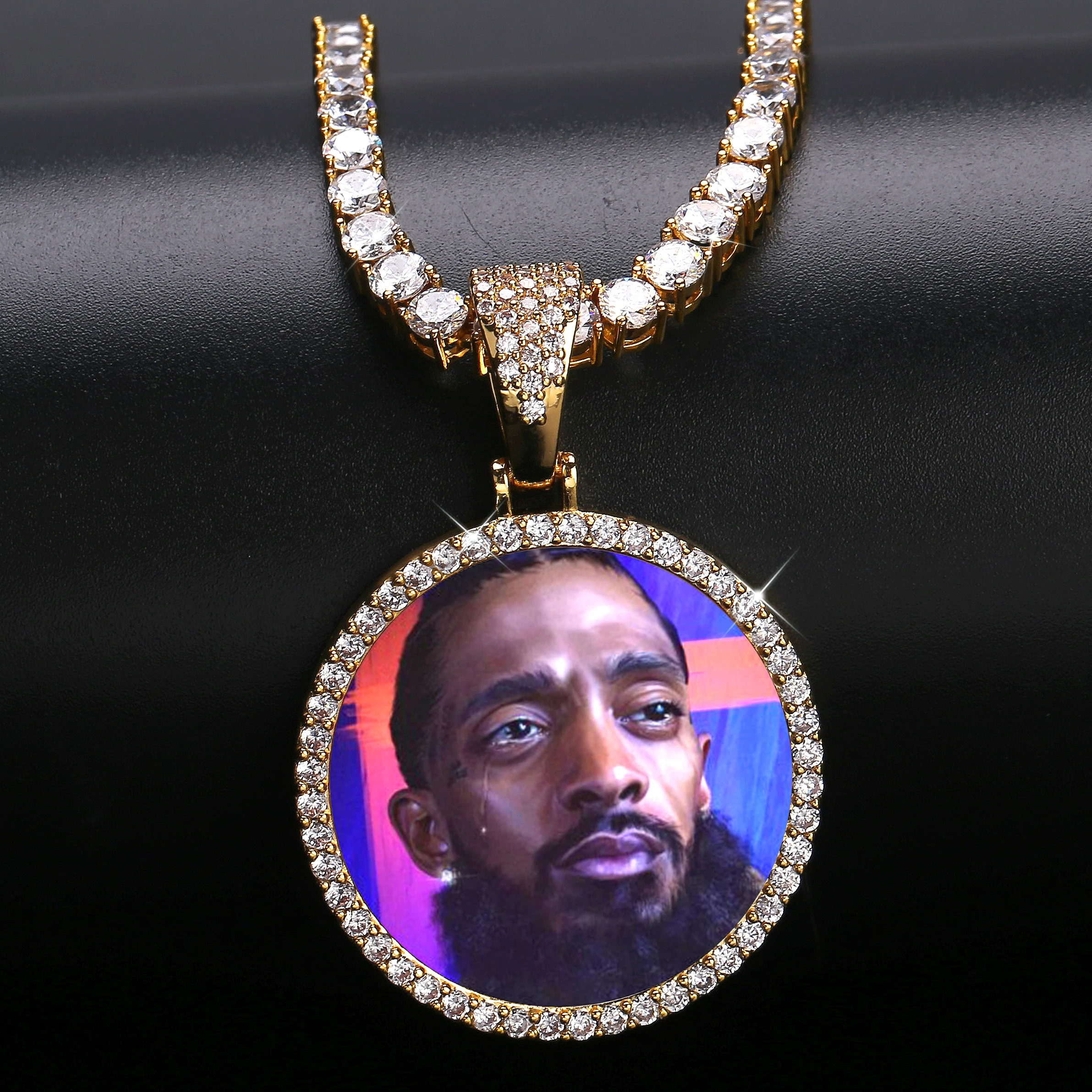 Online Medallones de memoria de foto personalizados COLLAR COLGANTE macizo con cadena de tenis joyería de Hip Hop cadenas de circón cúbico personalizado regalo