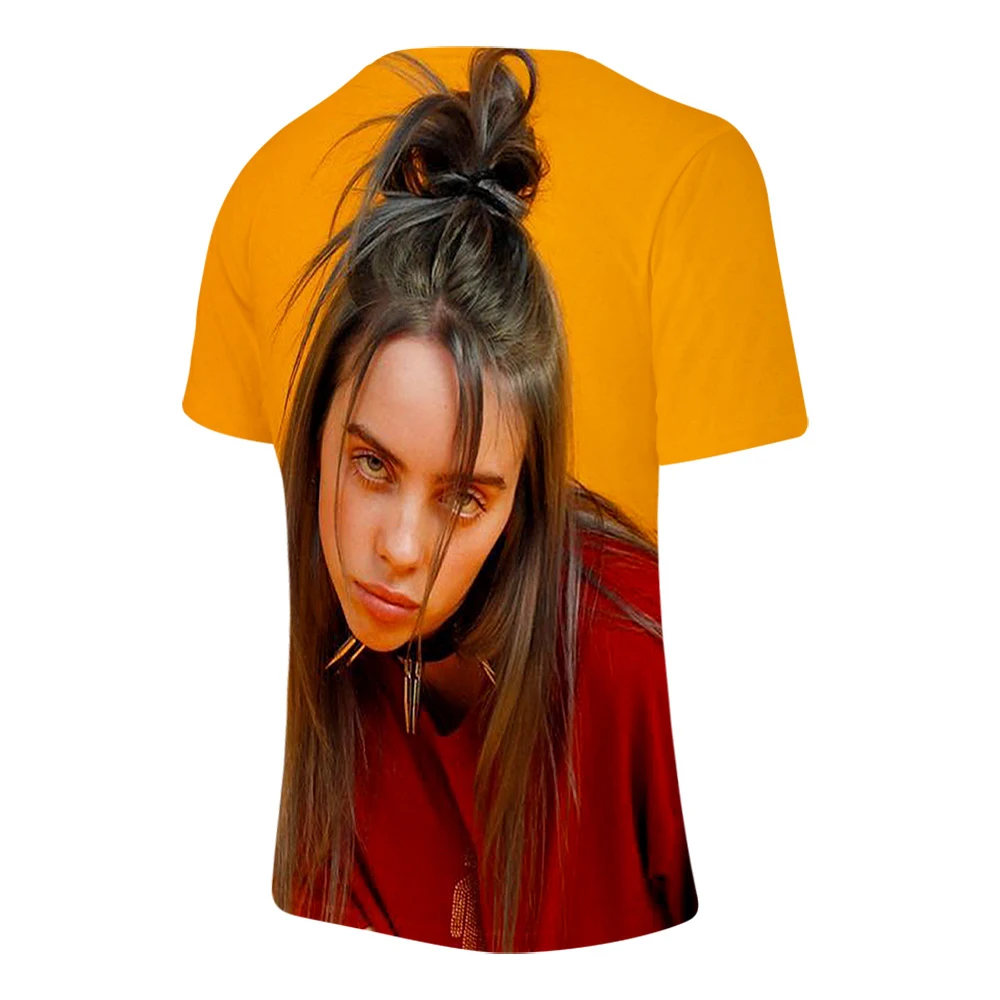 Billie Eilish, новинка, 3D футболка, для мужчин, летняя мода, хип-хоп, Harajuku, повседневная одежда, Billie Eilish, 3D, для девочек, желтая футболка