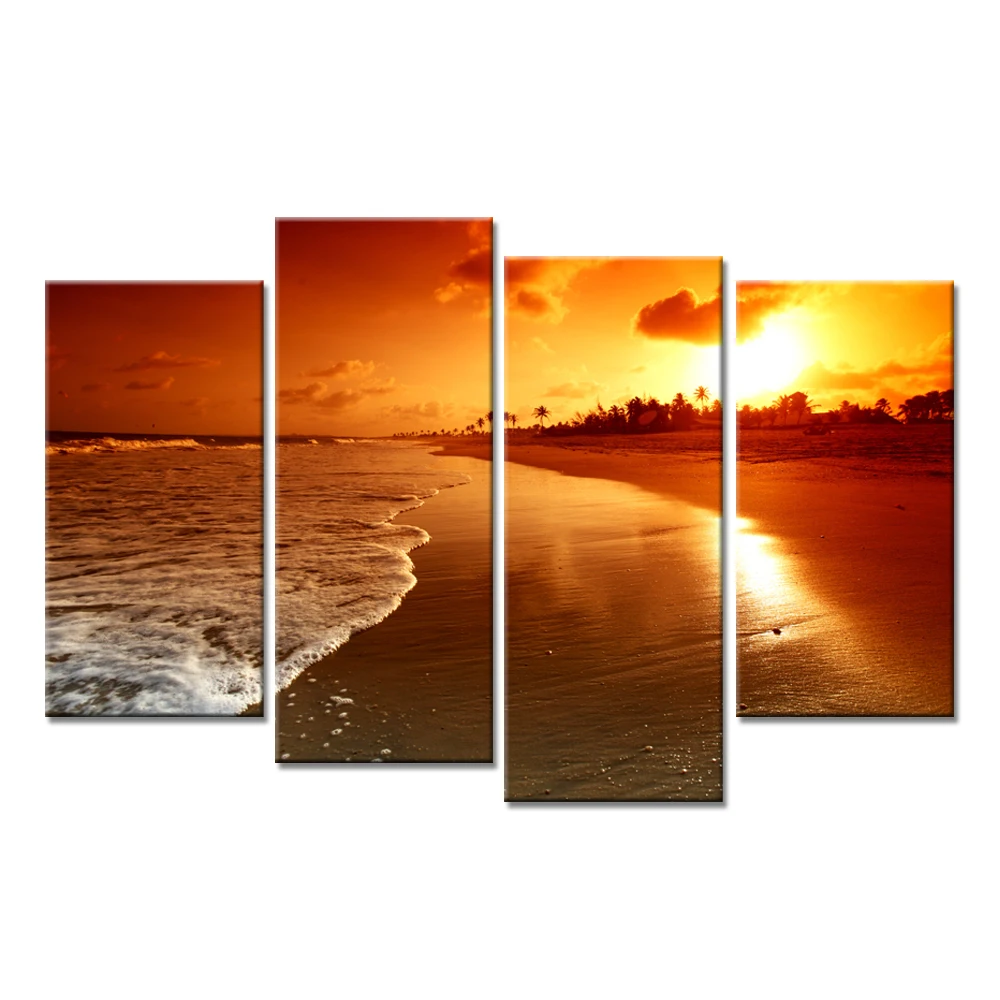 Drop-Shipping 4 Pieces Unframed Wall Art Canvas Print Poster Home Decor Modular Painting Beautiful Sea Sunset Landscape Quadros
