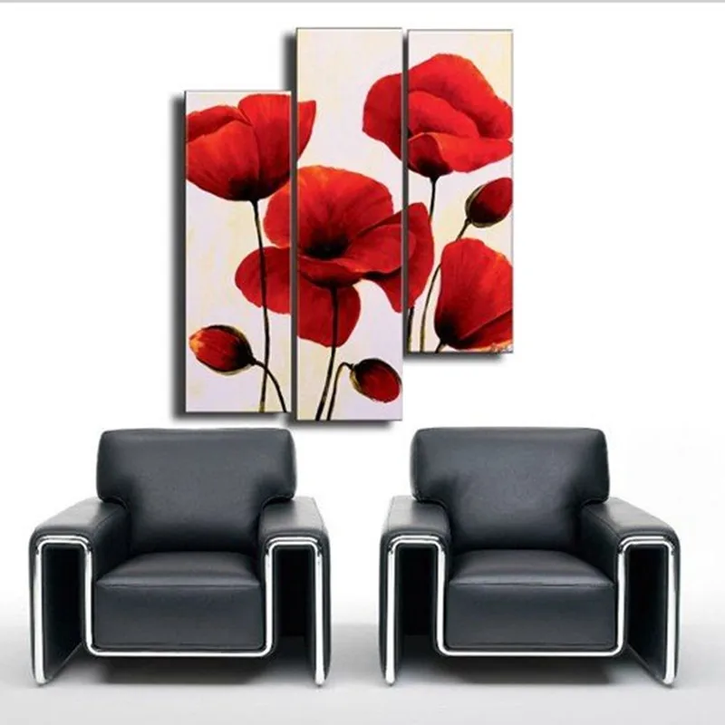 

Hand Painted Red Flower Oil Painting Canvas Wall Poster Modern Home Decor Acrylic Paintings 3 Panel Pictures Flower Wallpapers