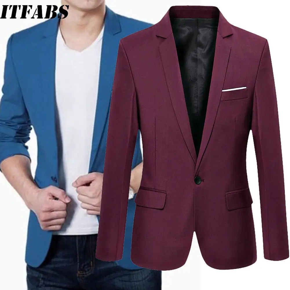 Uomo Abito Giacca Uomo Moda Formale Casuale Business un Pulsante Giacca Blazer