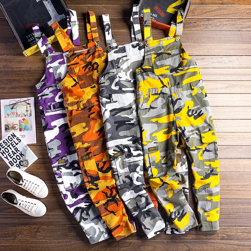 2018 Fashion Street Fall Mens Camo Bib Overalls Pants Retro Design Man