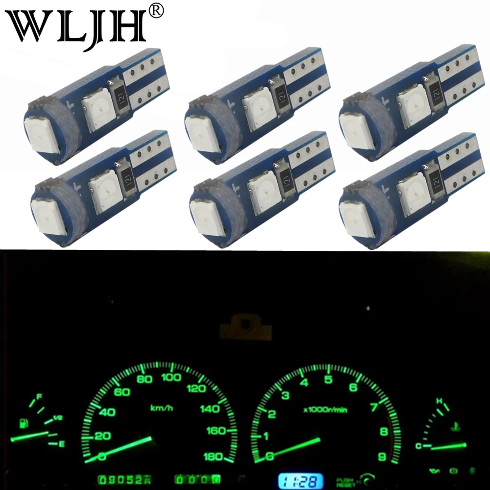 WLJH 6x T5 светодиодный 74 светильник 3030SMD Автомобильная приборная панель лампа приборной панели лампа для Mitsubishi Lancer Eclipse Galant Outlander Precis - Испускаемый цвет: Зеленый