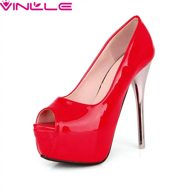

Slip On Peep Toe Fashion Basic Miss Shoes,Thin High Heel PU leather Mixed Color Ladies Pumps Summer Women Shoes Size 32-43 Red