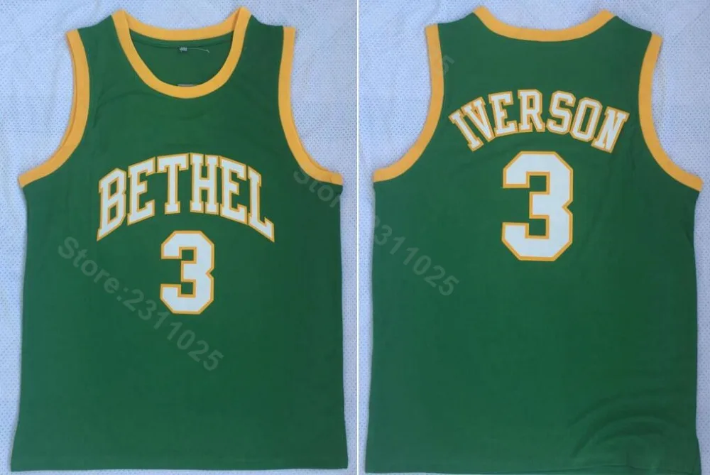 

Ediwallen Bethel 3 Allen Iverson High School Basketball Jerseys Green Yellow Team Color For Sport Fans Breathable High Quality