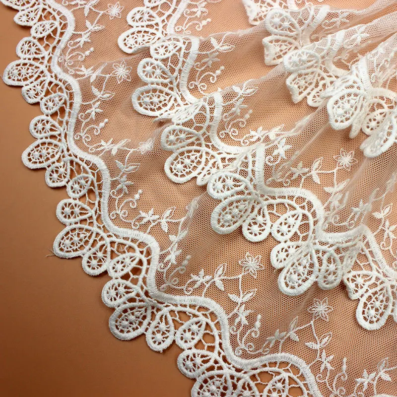 1 yard width 35cm 13.77" ivory/black three layer mesh embroidery lace