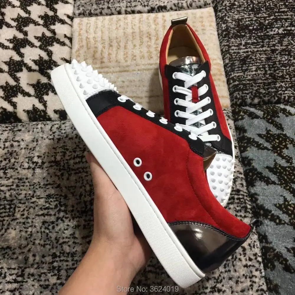 Plat bas Sneakers En Rivet Clandgz up Blanc 2018 Mocassins Rouge Casual Cuir Avant Coupe Bas Chaussures Dentelle Hommes rhsdBtQxC