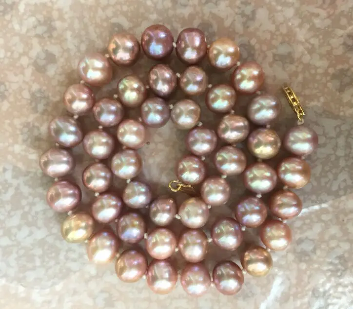

classic AAA++9-10mm south sea lavender multicolor pearl necklace 18.5" 14KGP