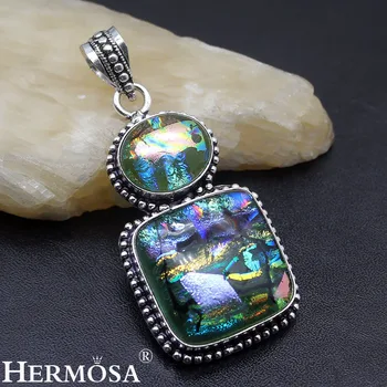 

Hermosa Gushing Natural Vintage Dichroic Glass Necklace Pendant Charms 2 3/8 Inch NY1077 Free Shipping