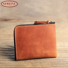 Marque de luxe Vintage 100% Véritable Crazy Horse En Cuir Hommes Court mince Mini Zipper Portefeuille Portefeuilles Titulaire de la Carte Porte-Monnaie Pour hommes
