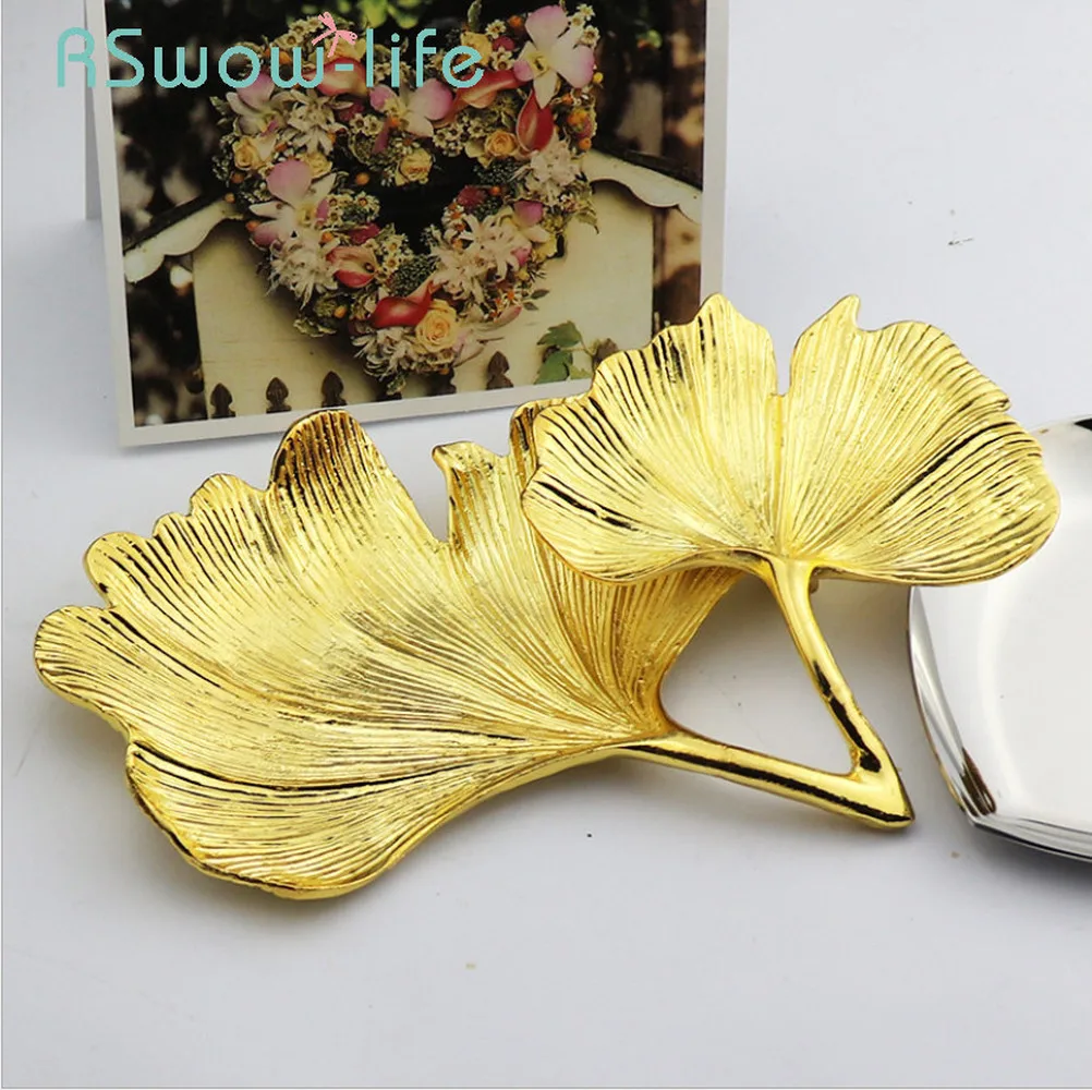 

Creative Metal Tray Ginkgo Leaf Jewelry Plate Gold Ring Storage Tray Decorative Trays For Home Tabletop Storage Accessories