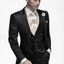 Slim Fit смокинг жениха Черный Groomsmen Нотч свадебные/ужин Костюмы Best человек Жених(куртка+ Брюки для девочек+ галстук+ жилет) b452