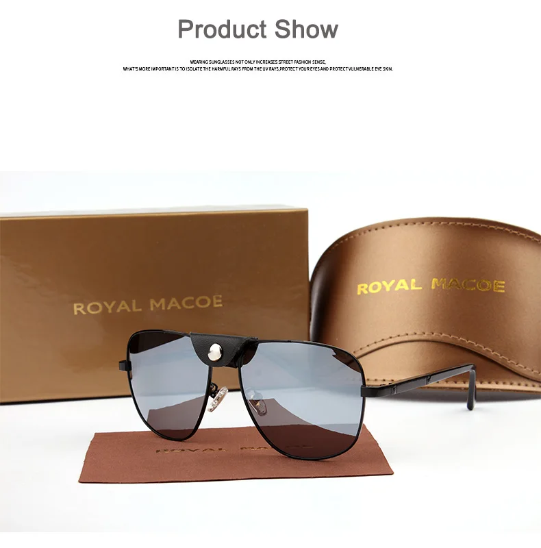 ROYAL MACOE мужские поляризованные солнцезащитные очки Брендовые дизайнерские металлические кожаные украшение для рамки солнцезащитные очки сплав ретро солнцезащитные очки