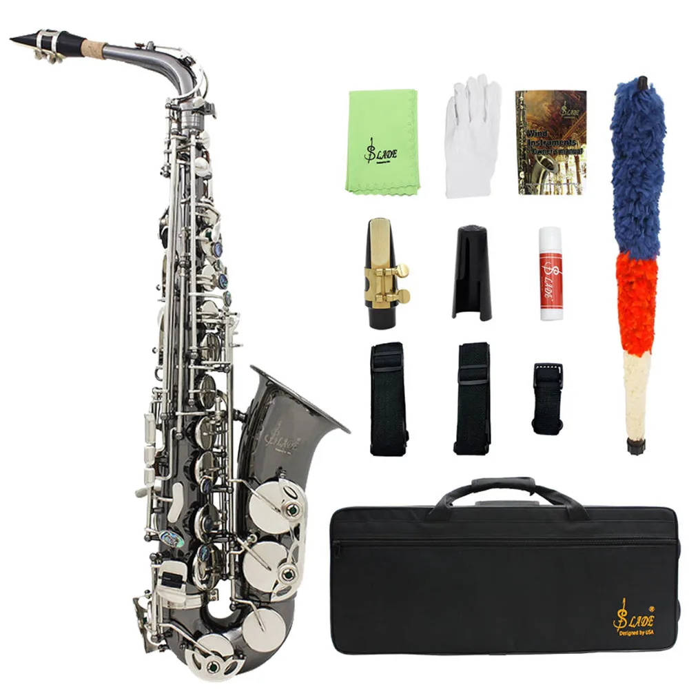 LADE Nickel Eb Alto Saxphone Silver E Flat font b Saxophone b font Sax With Case