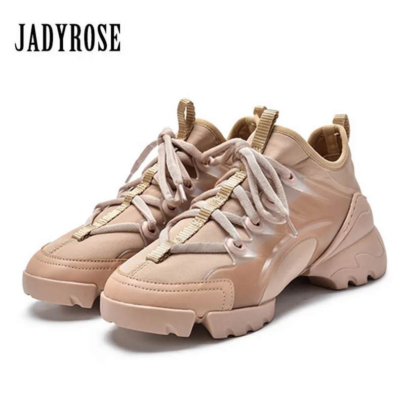 

Jady Rose Fashion Women Sneakers Lace Up Thick Heel Platform Creepers Casual Sock Flat Shoes Woman Flats Espadrilles Trainers