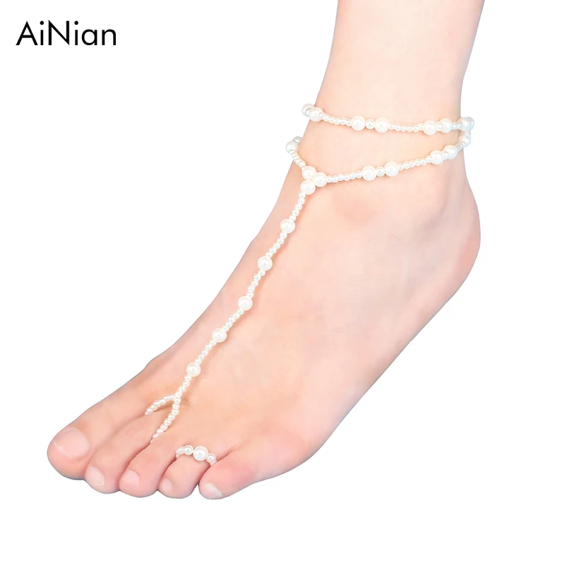 

AiNian 1 Set Fashion Pearl Anklet Women Ankle Bracelet Beach Imitation Pearl Barefoot Sandal Anklet Chain Foot Jewelry