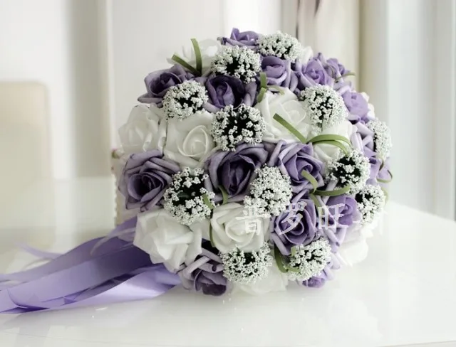 227 1 Pc X Romantique Violet Blanc Mariée Tenant Fleurs Mariée Bouquet Mariage Décoration Livraison Gratuite In Fleurs Séchées Et Artificielles