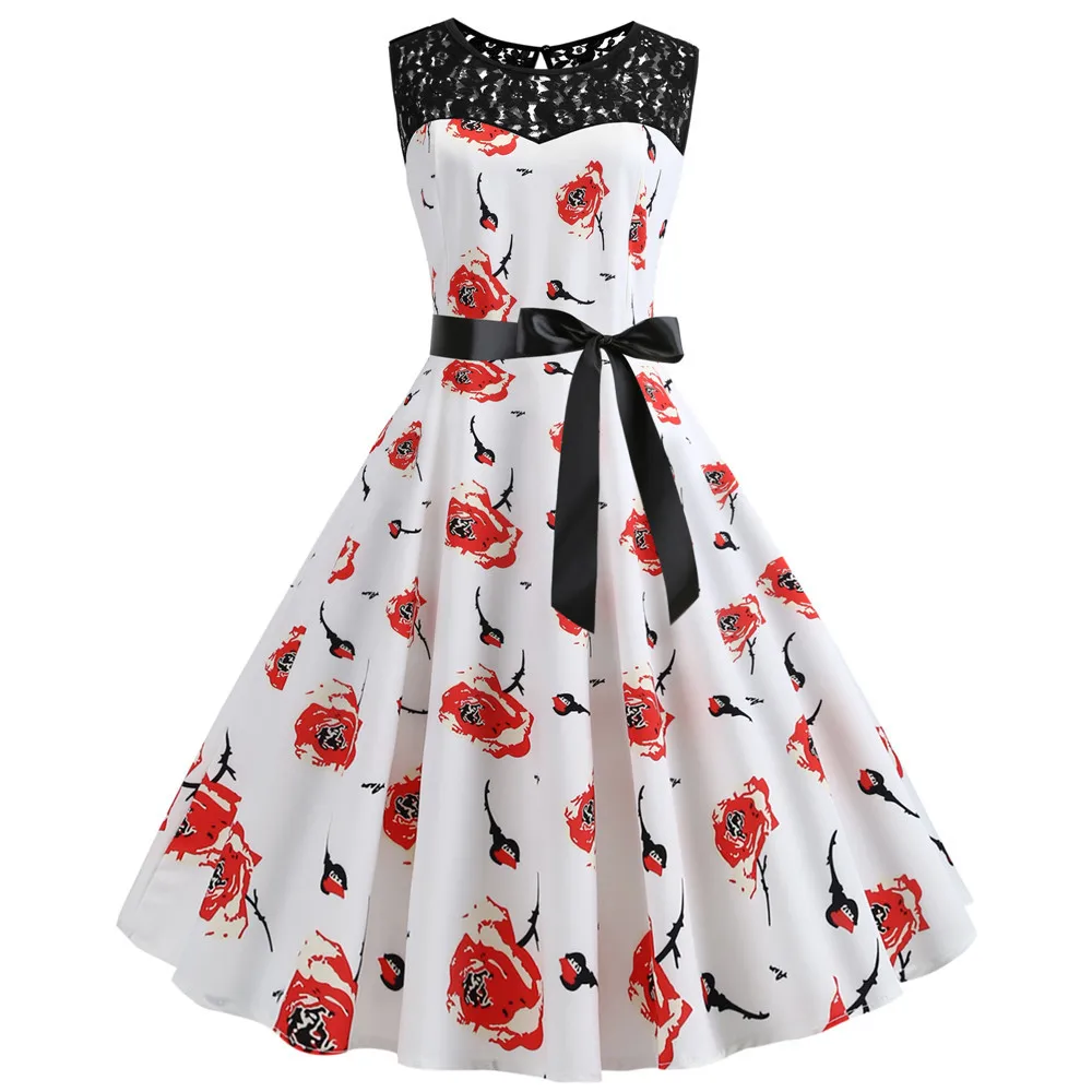 Красное Элегантное Вечернее Платье женское летнее кружевное винтажное платье vestidos robe рокабилли свободное платье повседневное платья размера плюс миди - Цвет: A005
