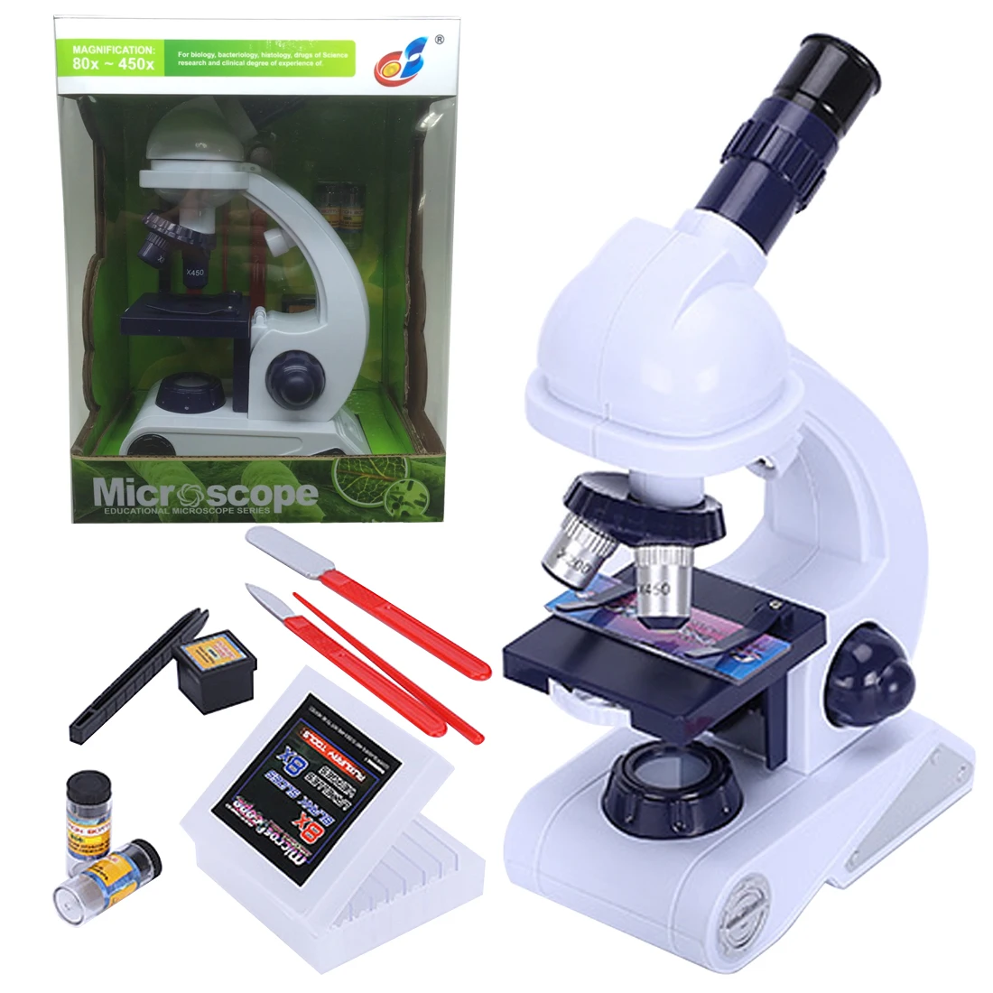 

High-quality Lab LED Microscope Kit Biological Microscope 80X-450X Home School Educational Toy Gift For Kids