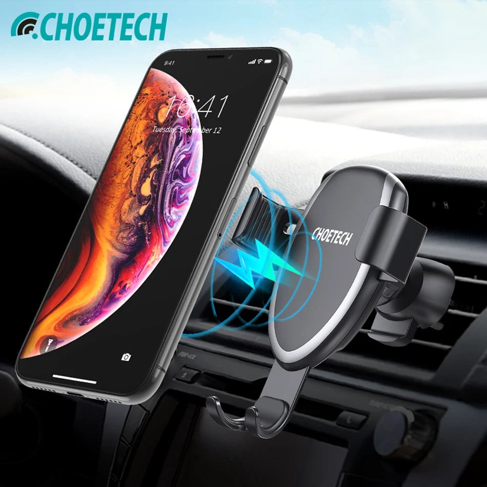 CHOETECH Qi Wireless Car Charger Phone Holder For iPhone Xs Max Xr 8 Plus Phone Fast Car Mount Wireless Charging For Samsung S9