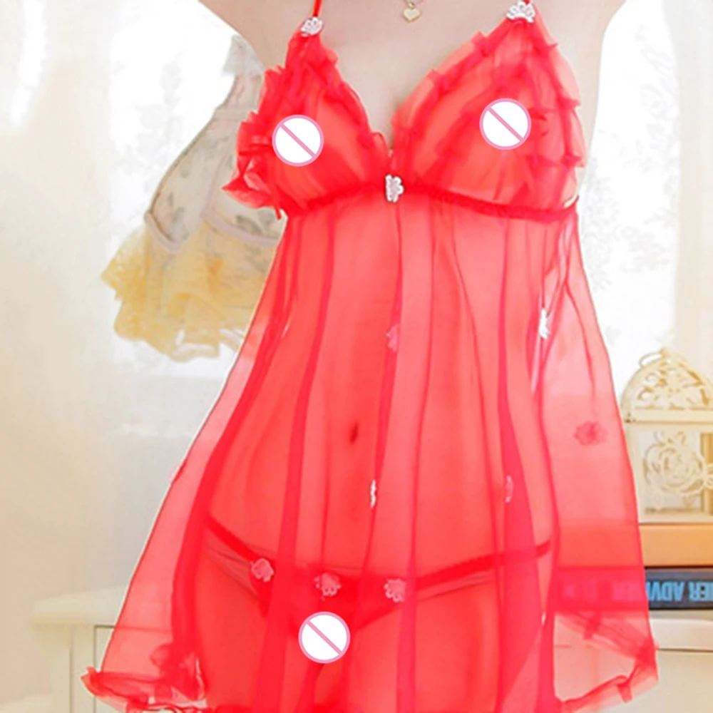 Глубокий v образный вырез сексуальная сетка прозрачная ночнушка женское